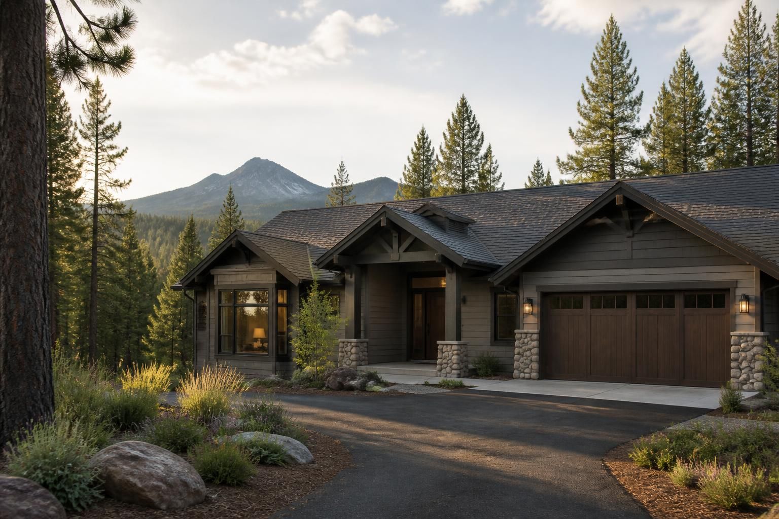 Black Butte Ranch home exterior with a neat roofline.