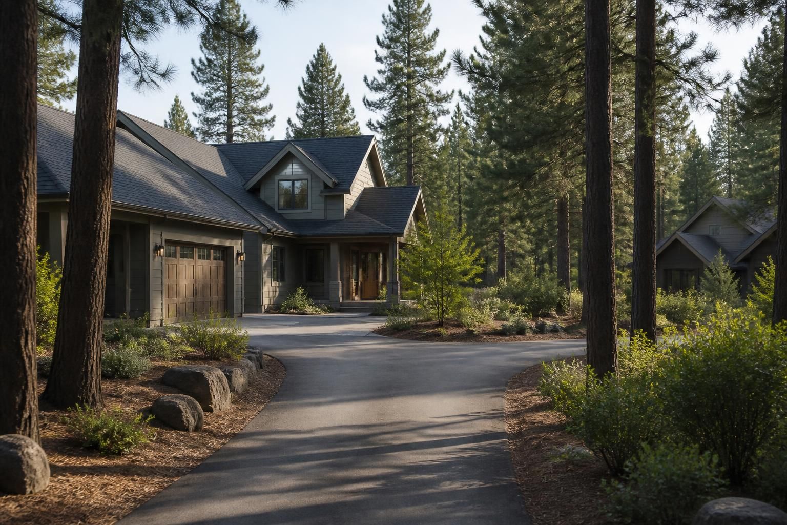 Wooded Deschutes River Woods neighborhood with clean rooftops.