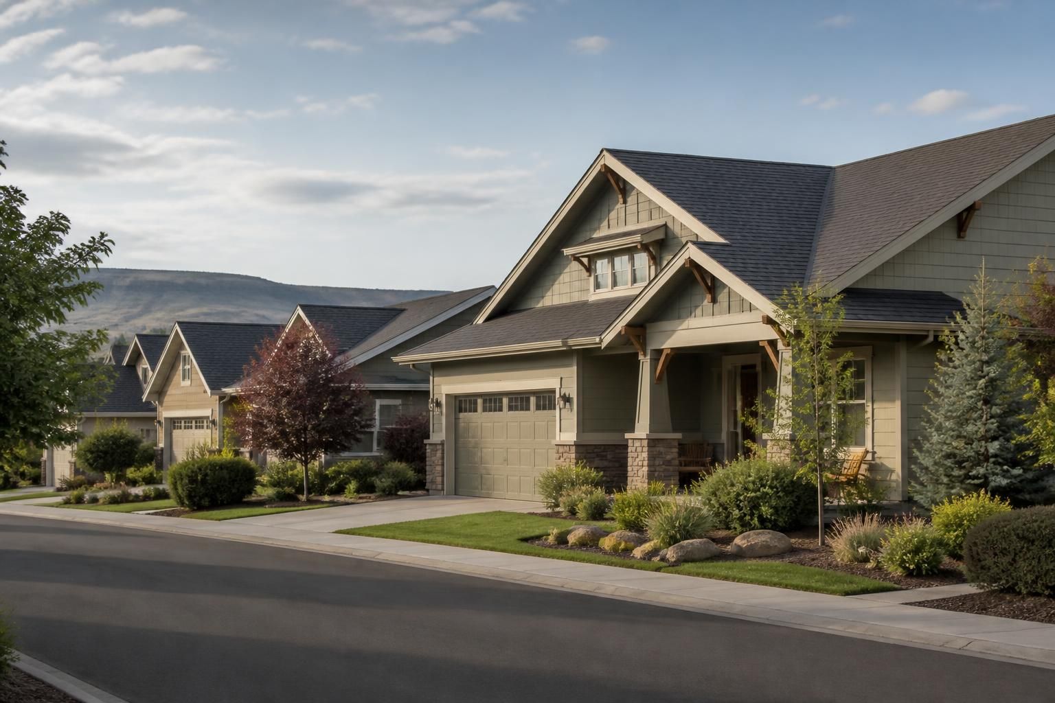 Welcoming Redmond neighborhood with well-kept homes and clean roofs.