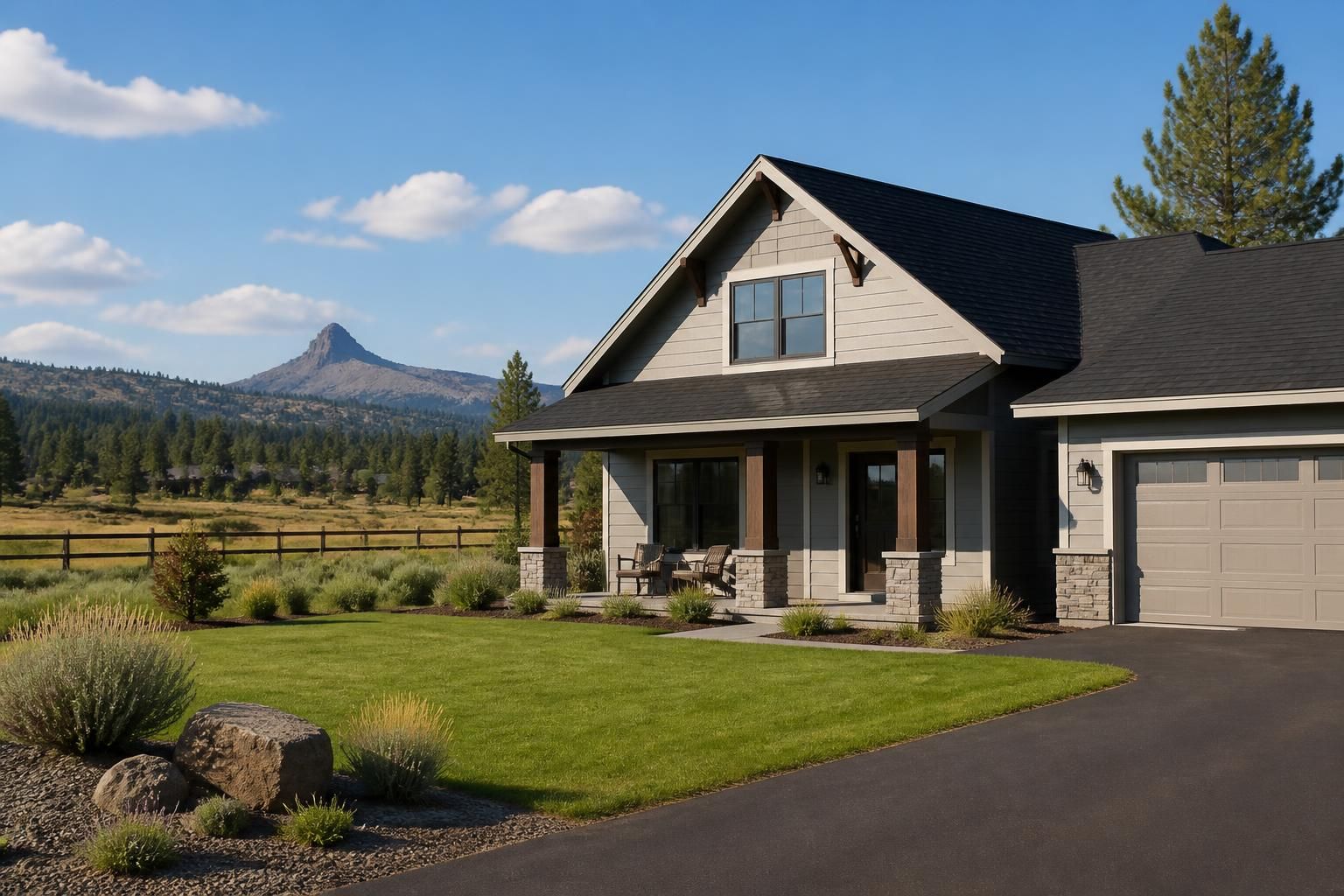 Tumalo rural home with a clean roofline and open surroundings.
